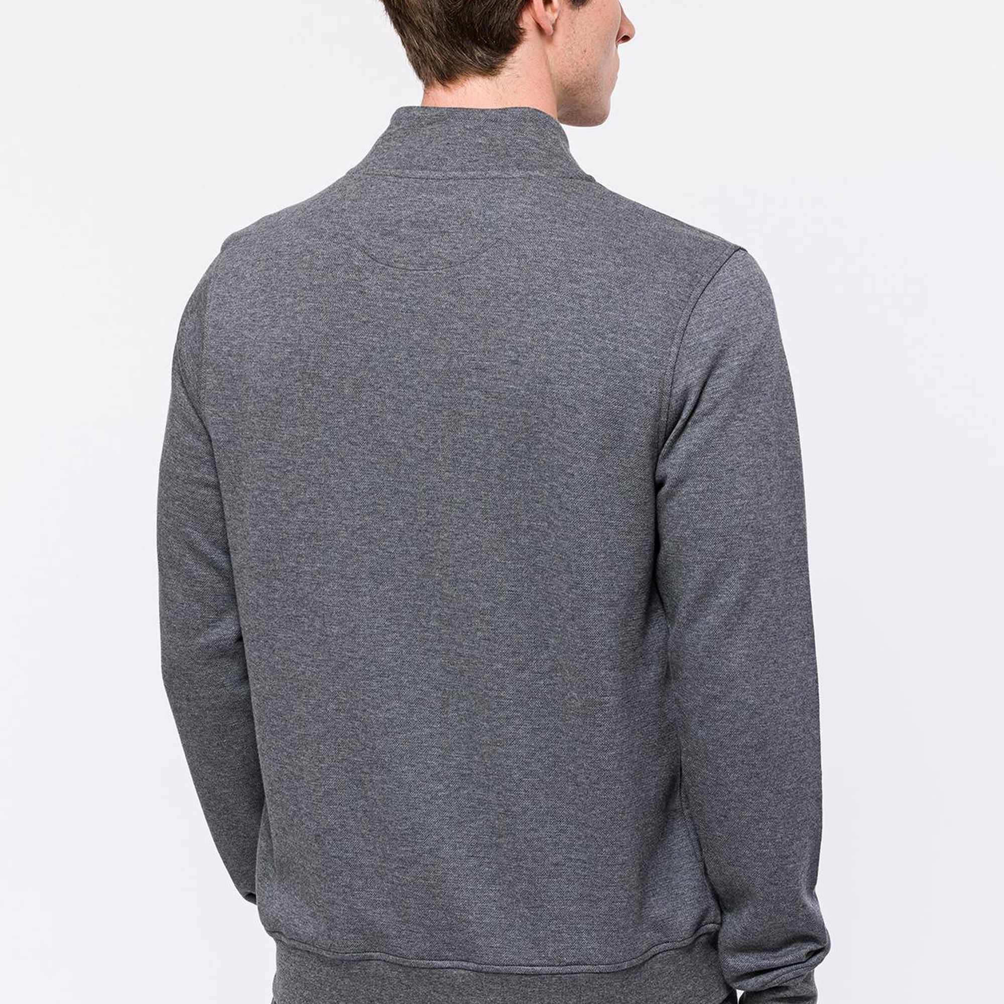 Erkek Gri Melanj Yarım Fermuarlı Organik Pamuklu Sweatshirt