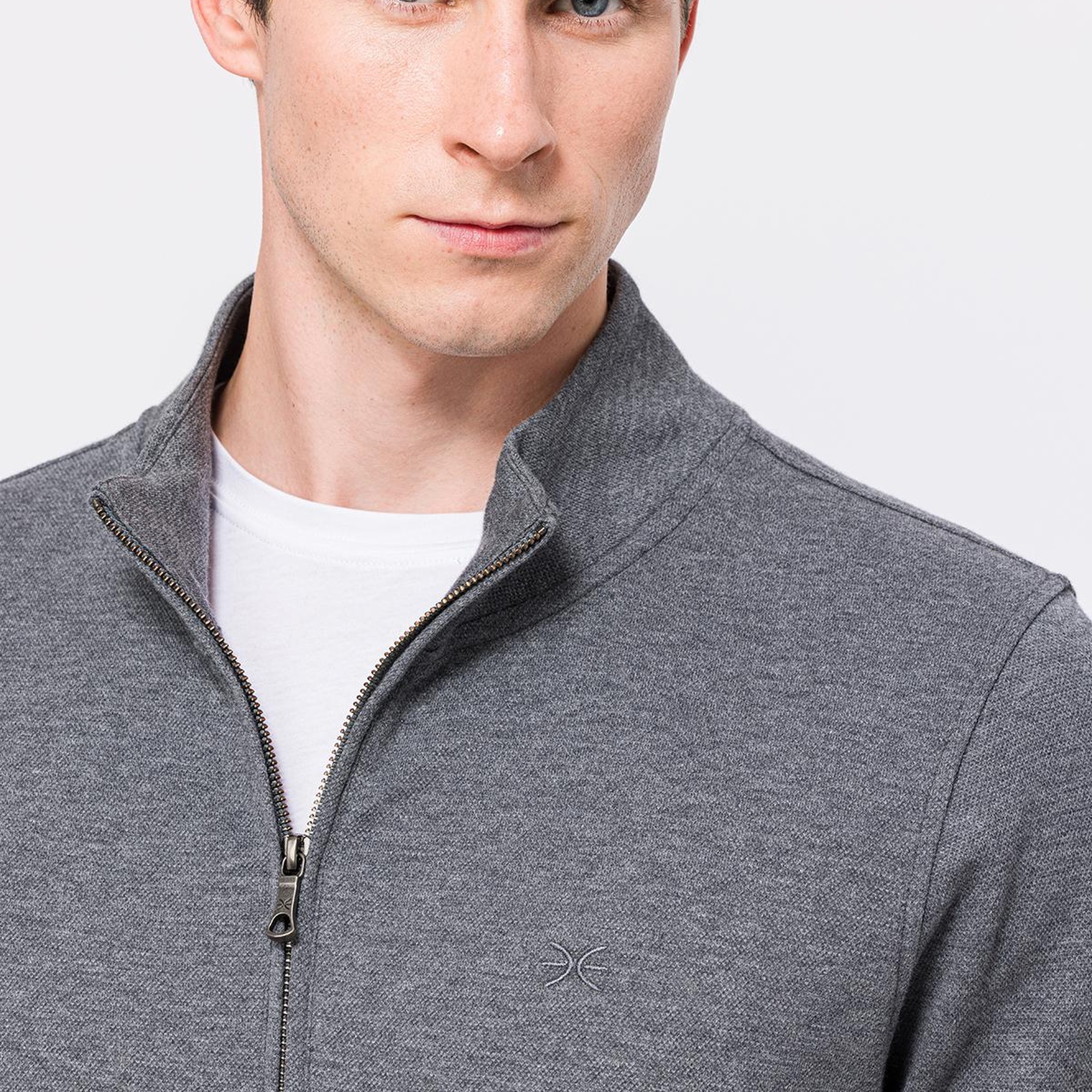 Erkek Gri Melanj Yarım Fermuarlı Organik Pamuklu Sweatshirt