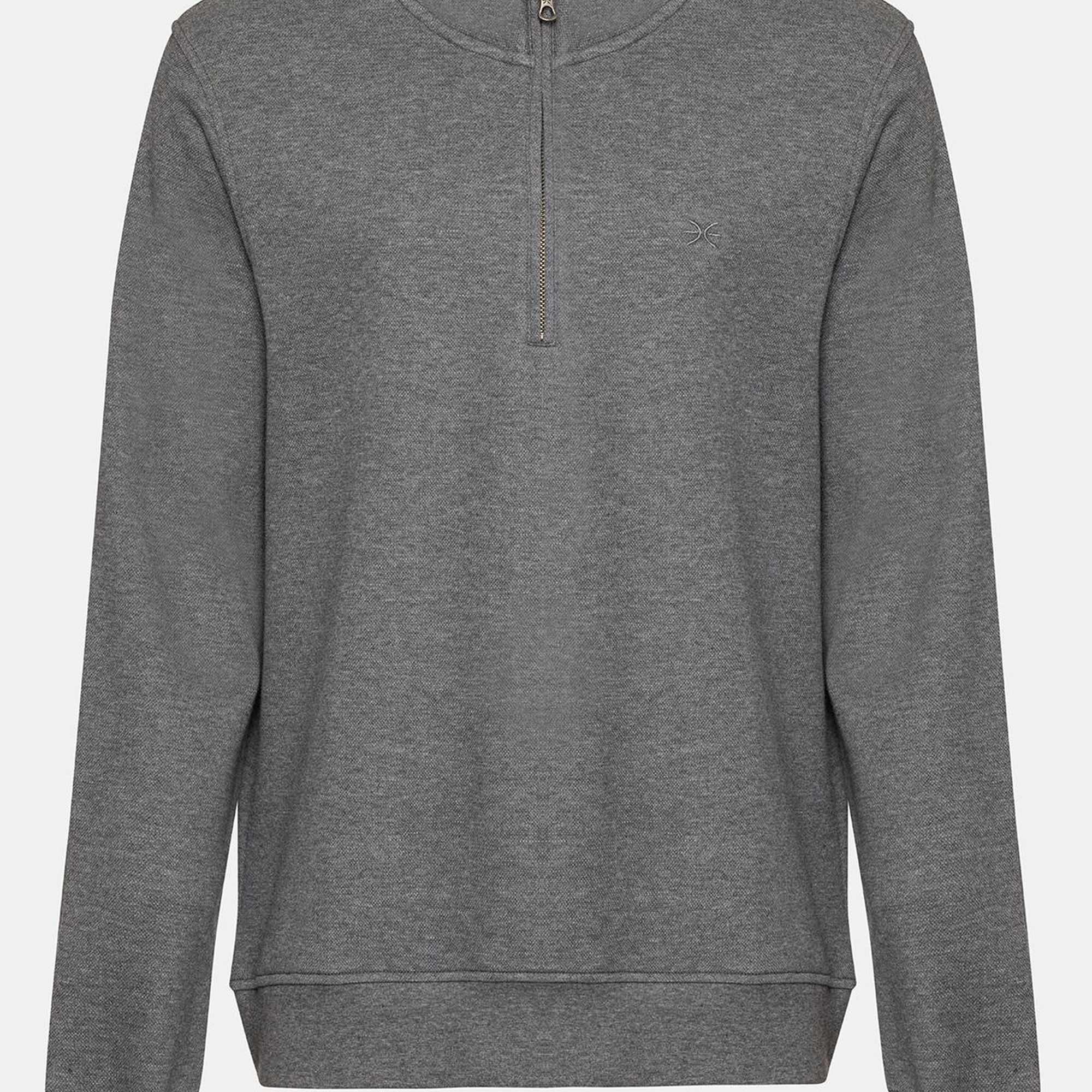 Erkek Gri Melanj Yarım Fermuarlı Organik Pamuklu Sweatshirt