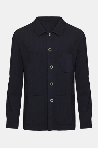  Erkek Lacivert Seersucker Casual Ceket