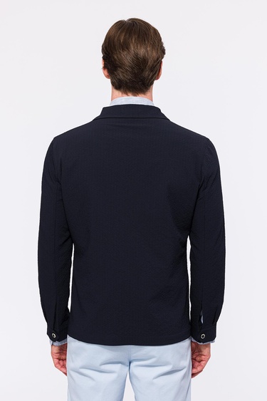  Erkek Lacivert Seersucker Casual Ceket