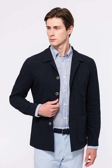  Erkek Lacivert Seersucker Casual Ceket