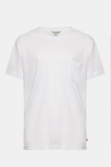  Erkek Beyaz Bisiklet Yaka Keten T-Shirt