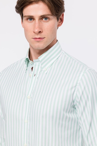  Erkek Yeşil Cooper Fit Düğmeli Yaka Spor Gömlek