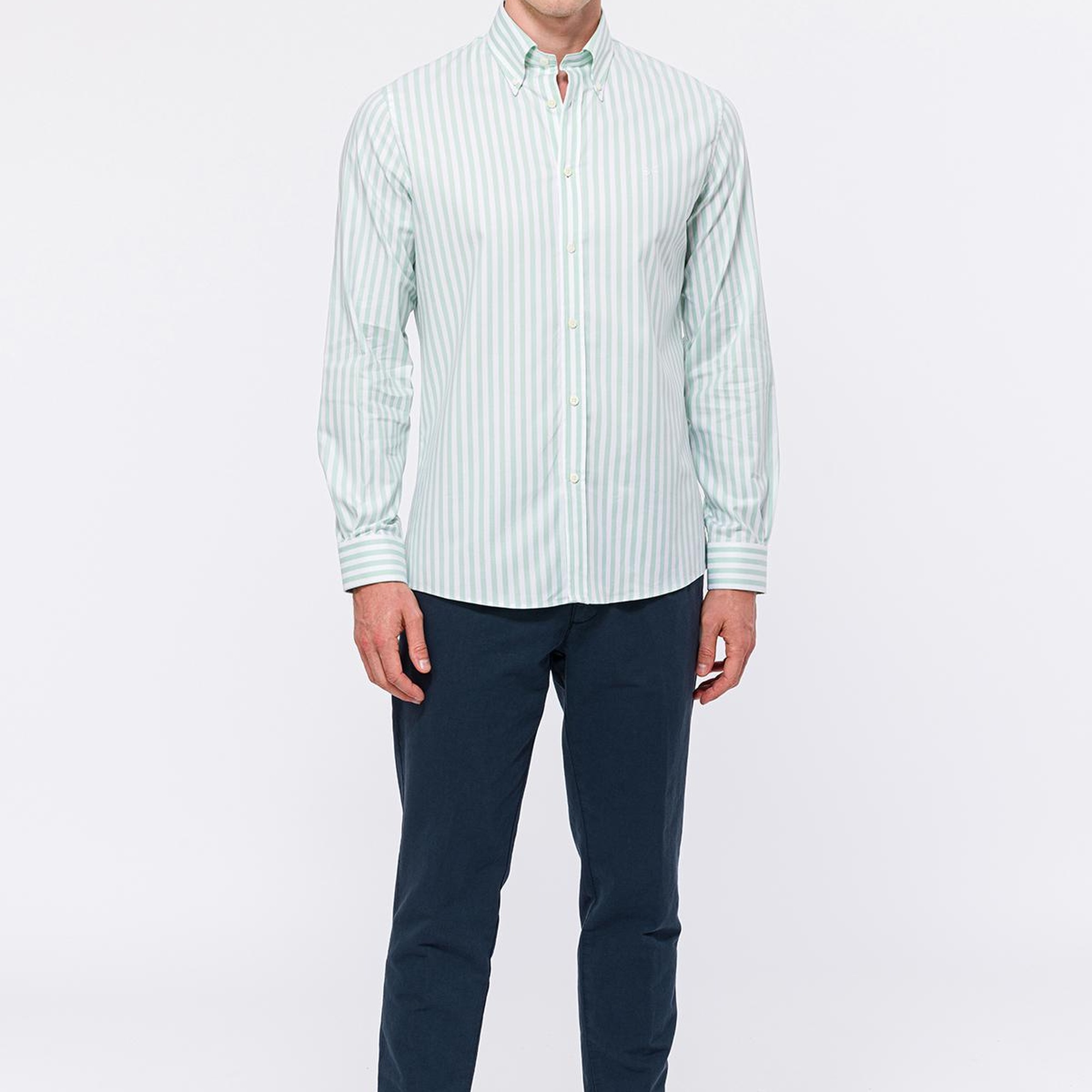 Erkek Yeşil Cooper Fit Düğmeli Yaka Spor Gömlek