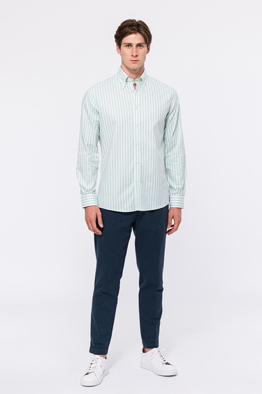  Erkek Yeşil Cooper Fit Düğmeli Yaka Spor Gömlek