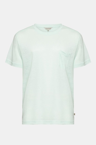  Erkek Açık Mavi Bisiklet Yaka Keten T-Shirt