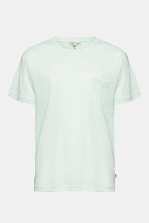  Erkek Açık Mavi Bisiklet Yaka Keten T-Shirt