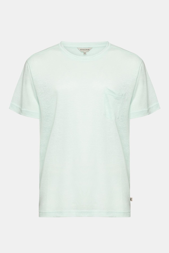  Erkek Açık Mavi Bisiklet Yaka Keten T-Shirt