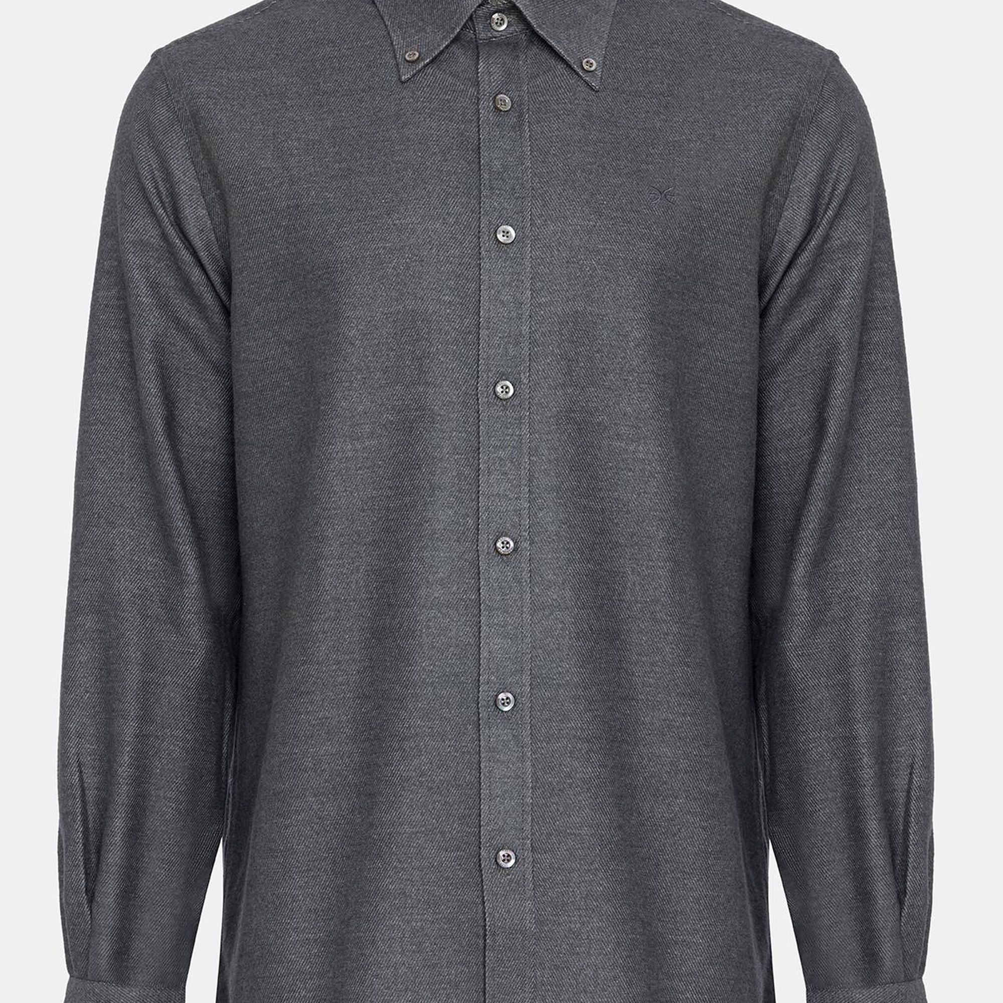 Erkek Koyu Gri Cooper Fit Düğmeli Yaka Flannel Gömlek