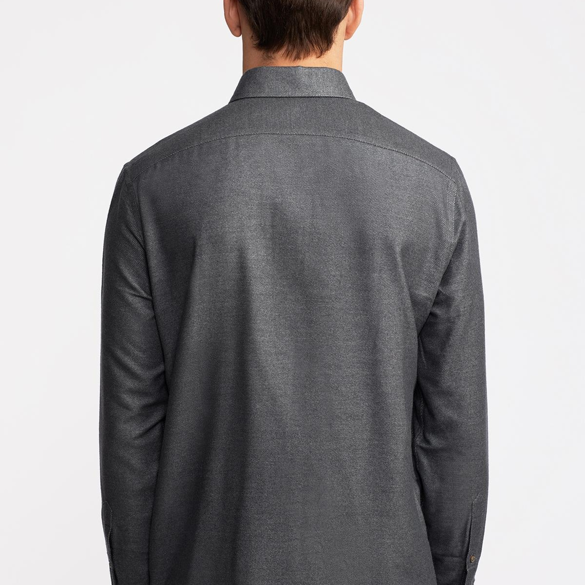 Erkek Koyu Gri Cooper Fit Düğmeli Yaka Flannel Gömlek