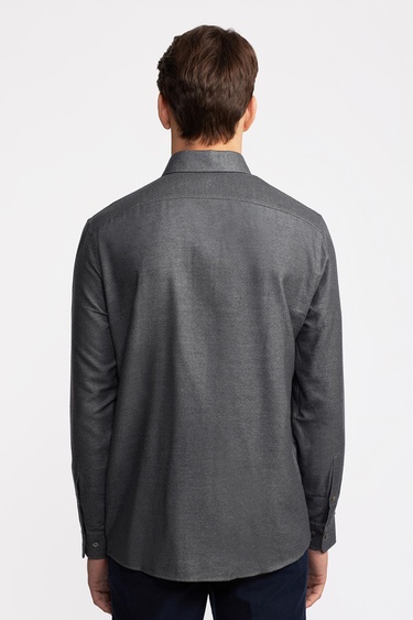  Erkek Koyu Gri Cooper Fit Düğmeli Yaka Flannel Gömlek