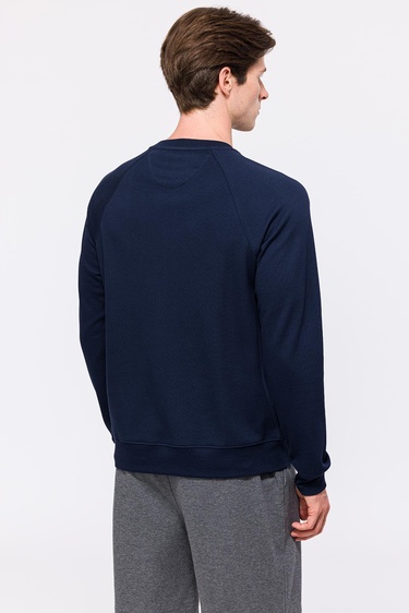  Erkek Lacivert Bisiklet Yaka Organik Pamuklu Sweatshirt