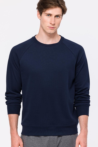  Erkek Lacivert Bisiklet Yaka Organik Pamuklu Sweatshirt