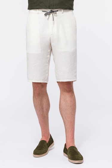  Erkek Beyaz Keten Chino Şort