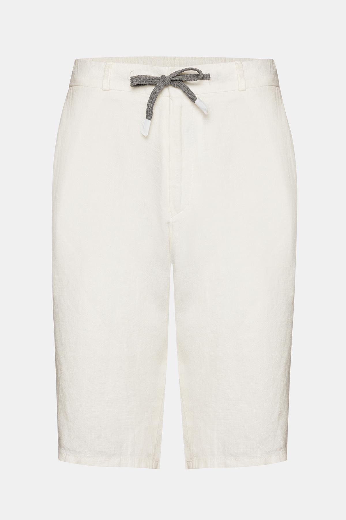  Erkek Beyaz Keten Chino Şort