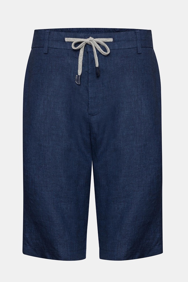  Erkek Mavi Keten Chino Şort