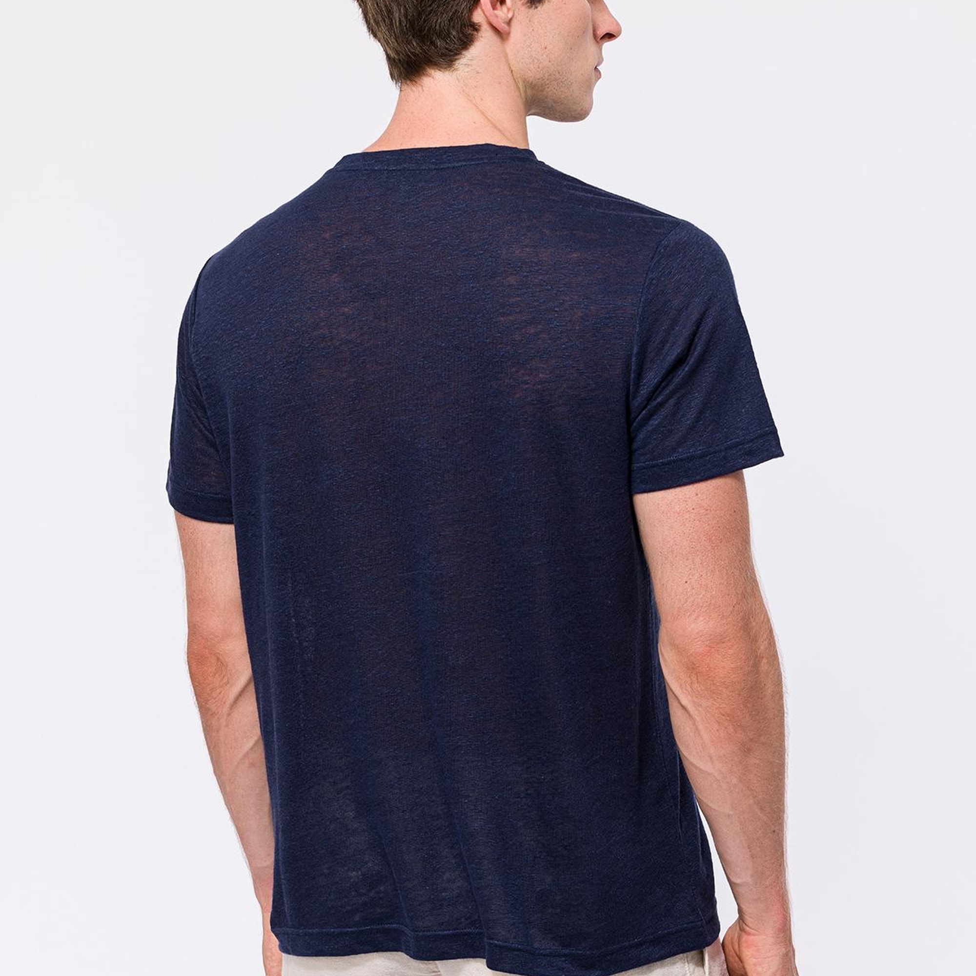 Erkek Lacivert Bisiklet Yaka Keten T-Shirt