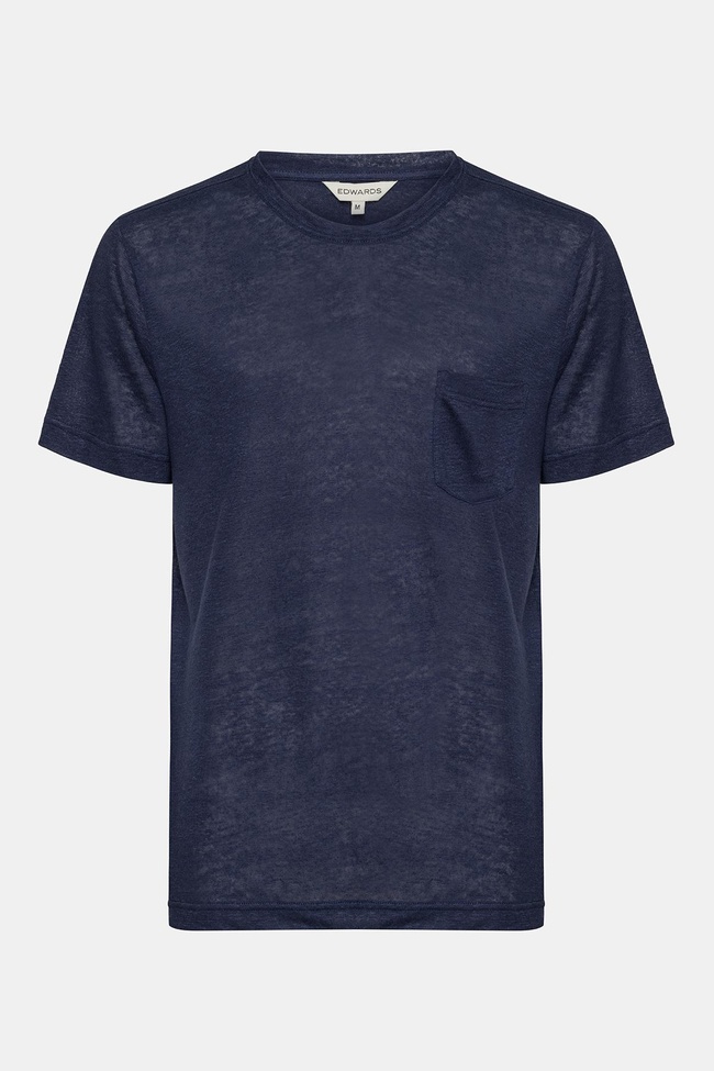  Erkek Lacivert Bisiklet Yaka Keten T-Shirt