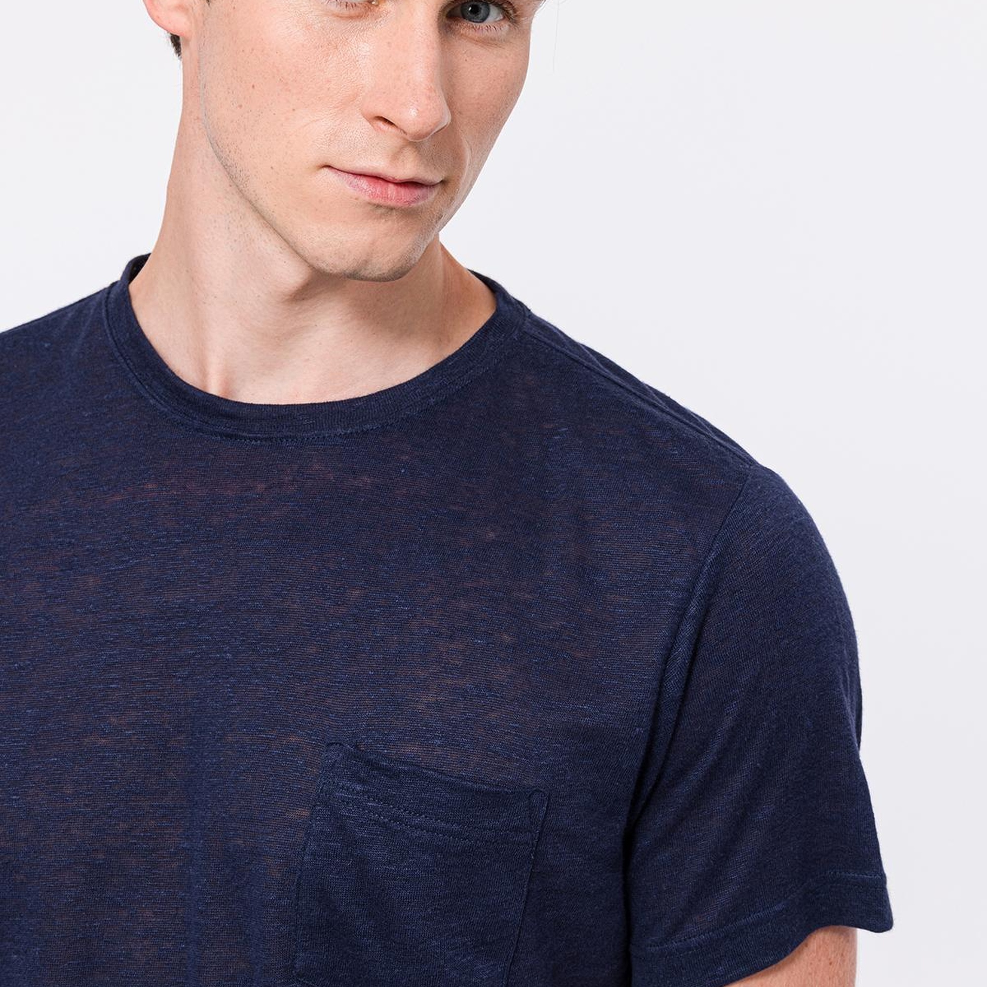 Erkek Lacivert Bisiklet Yaka Keten T-Shirt