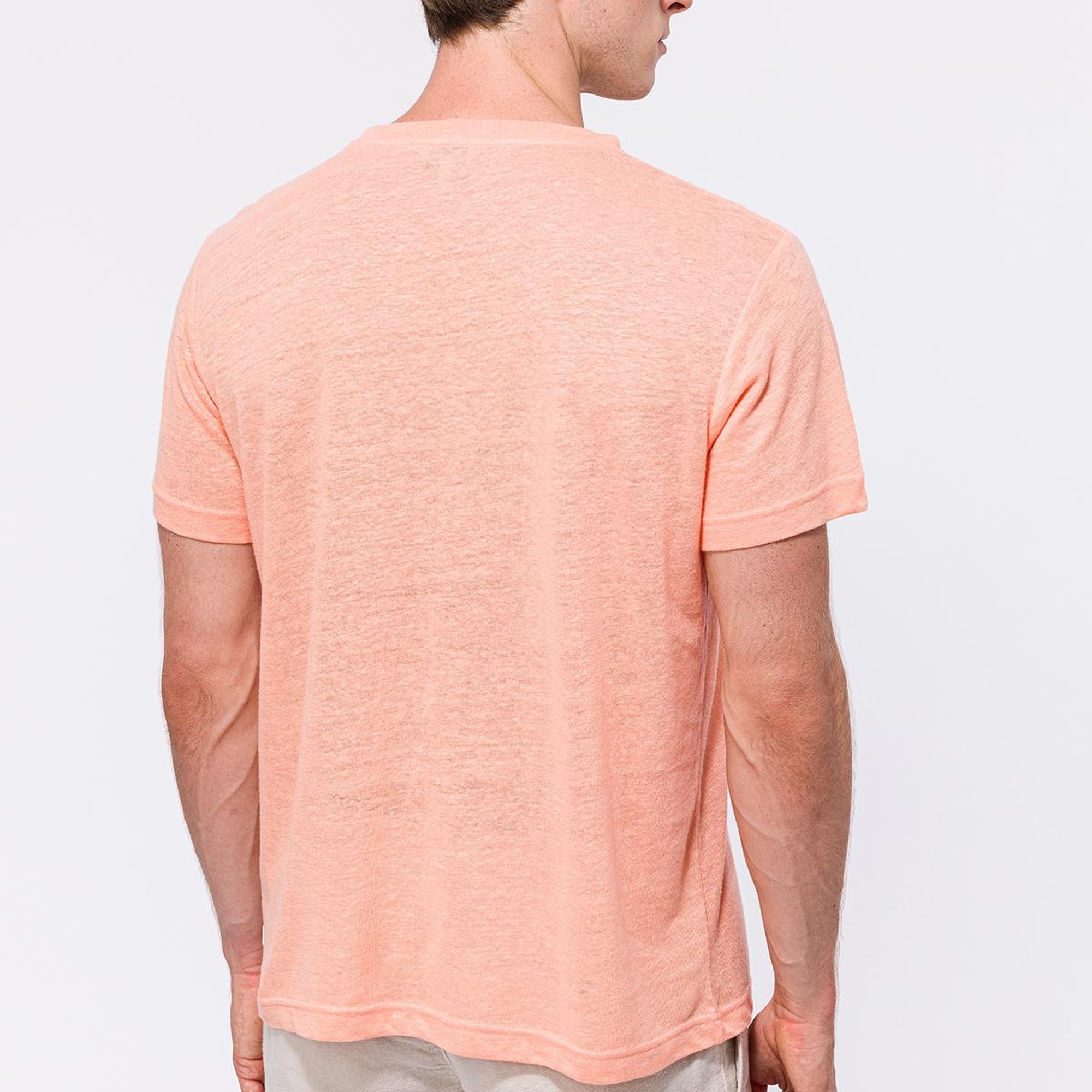 Erkek Pembe Bisiklet Yaka Keten T-Shirt