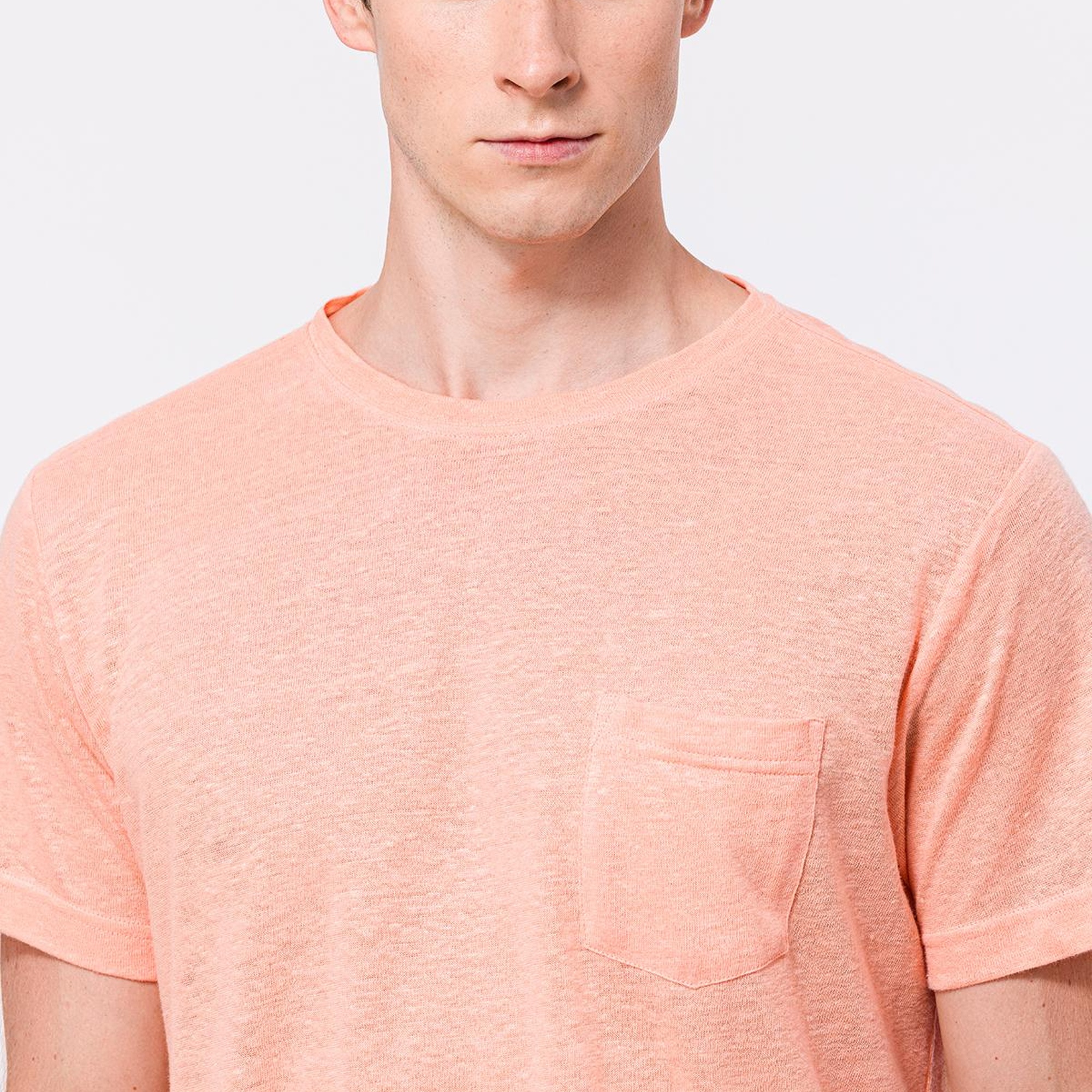 Erkek Pembe Bisiklet Yaka Keten T-Shirt