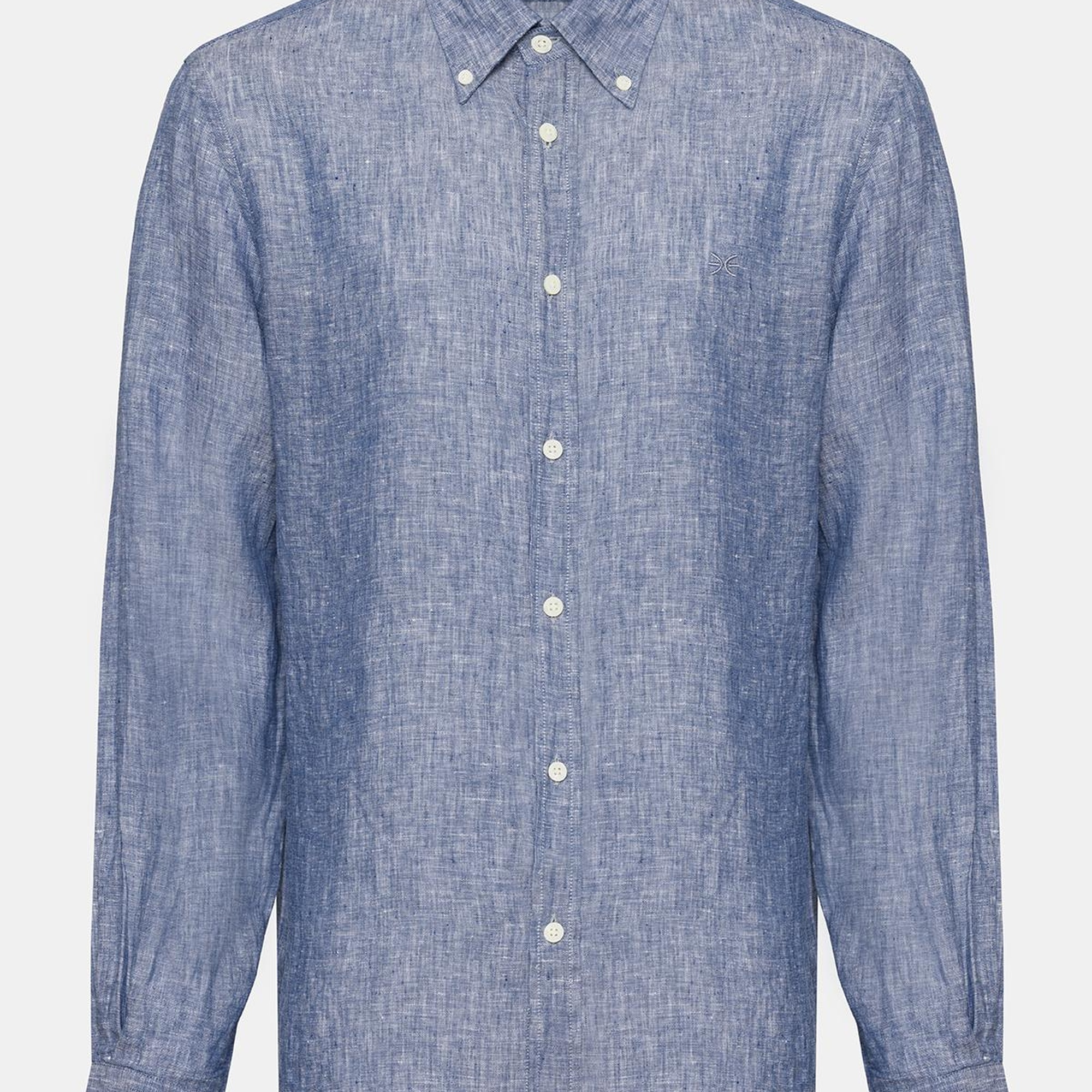 Erkek İndigo Cooper Fit Düğmeli Yaka Keten Gömlek
