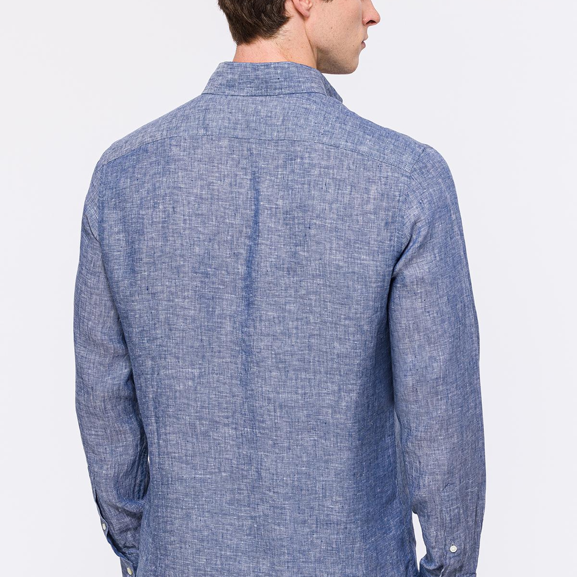 Erkek İndigo Cooper Fit Düğmeli Yaka Keten Gömlek