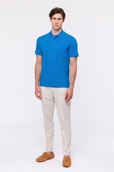  Erkek İndigo Kısa Kollu Polo Yaka T-Shirt