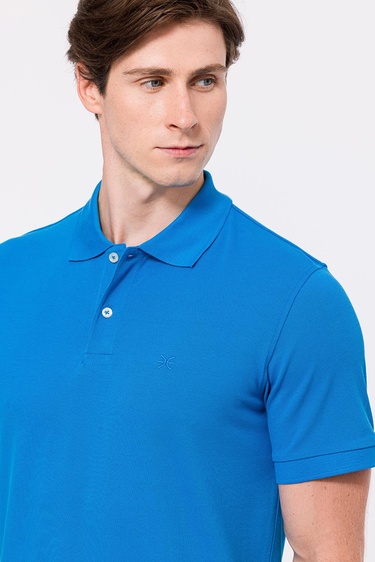  Erkek İndigo Kısa Kollu Polo Yaka T-Shirt
