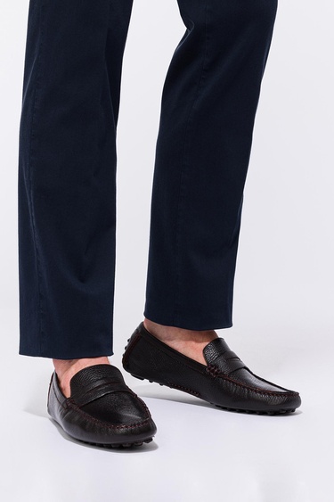  Erkek Kahverengi Deri Loafer