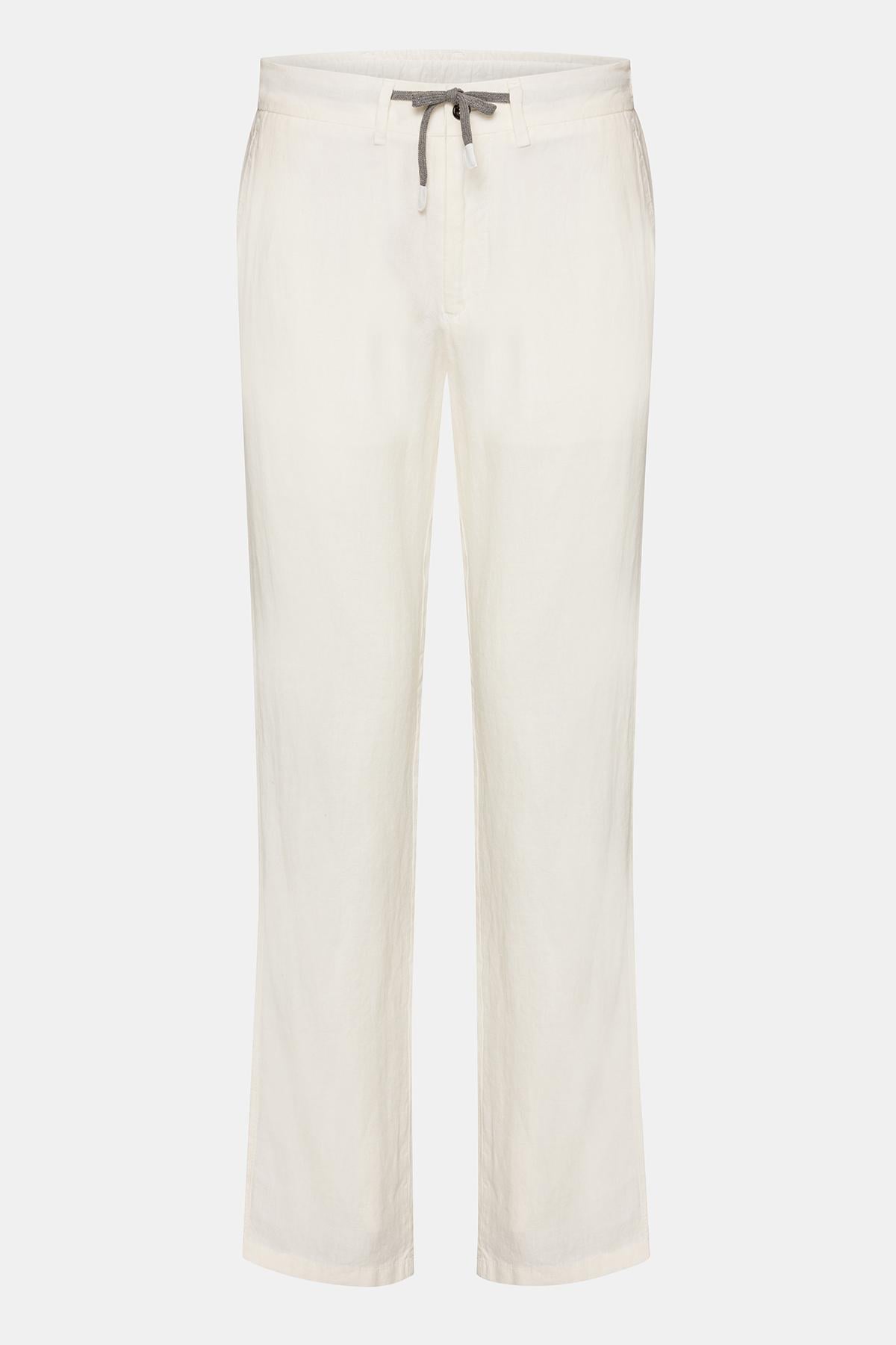 Erkek Beyaz Leomaster Bağcıklı Keten Pantolon