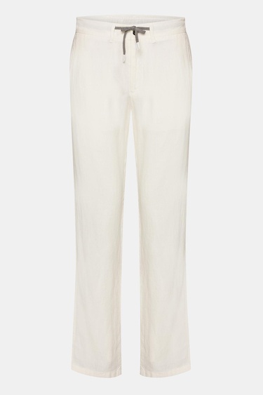  Erkek Beyaz Leomaster Bağcıklı Keten Pantolon