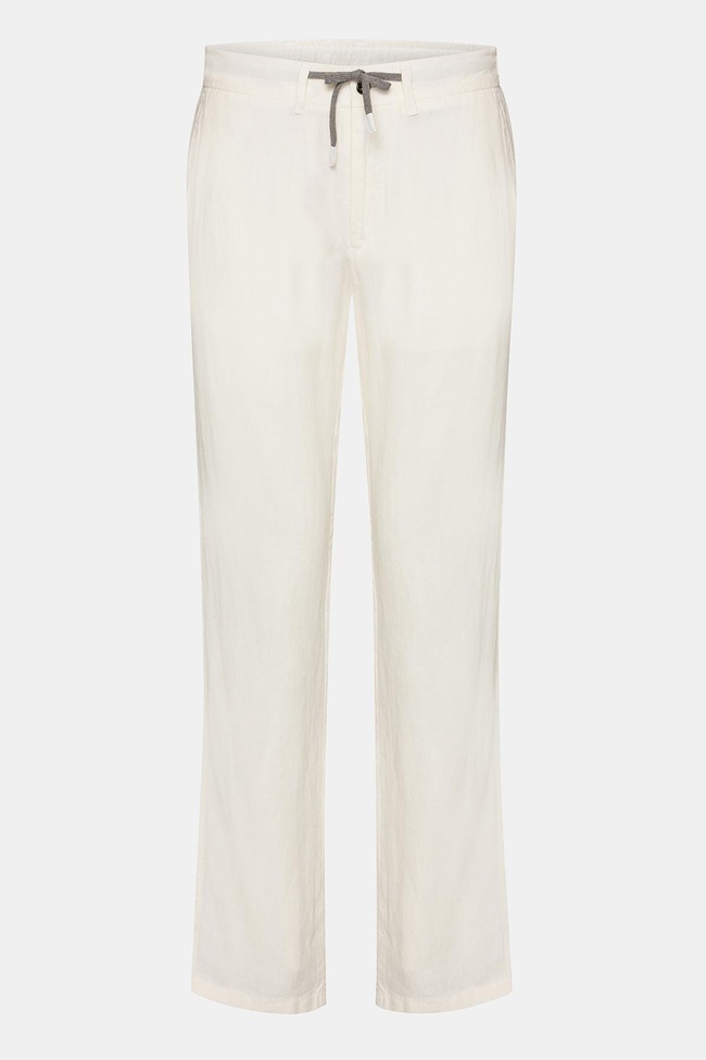  Erkek Beyaz Leomaster Bağcıklı Keten Pantolon