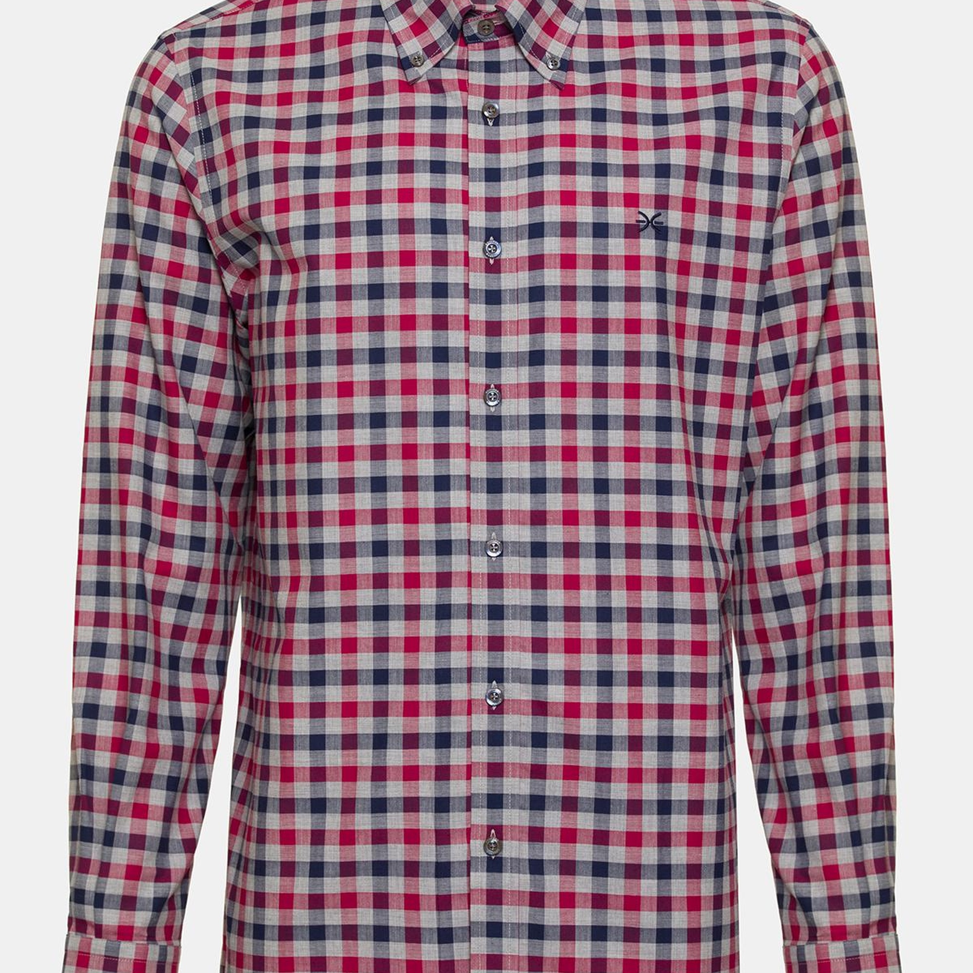 Erkek Bordo Cooper Fit Düğmeli Yaka Ekoseli Spor Gömlek