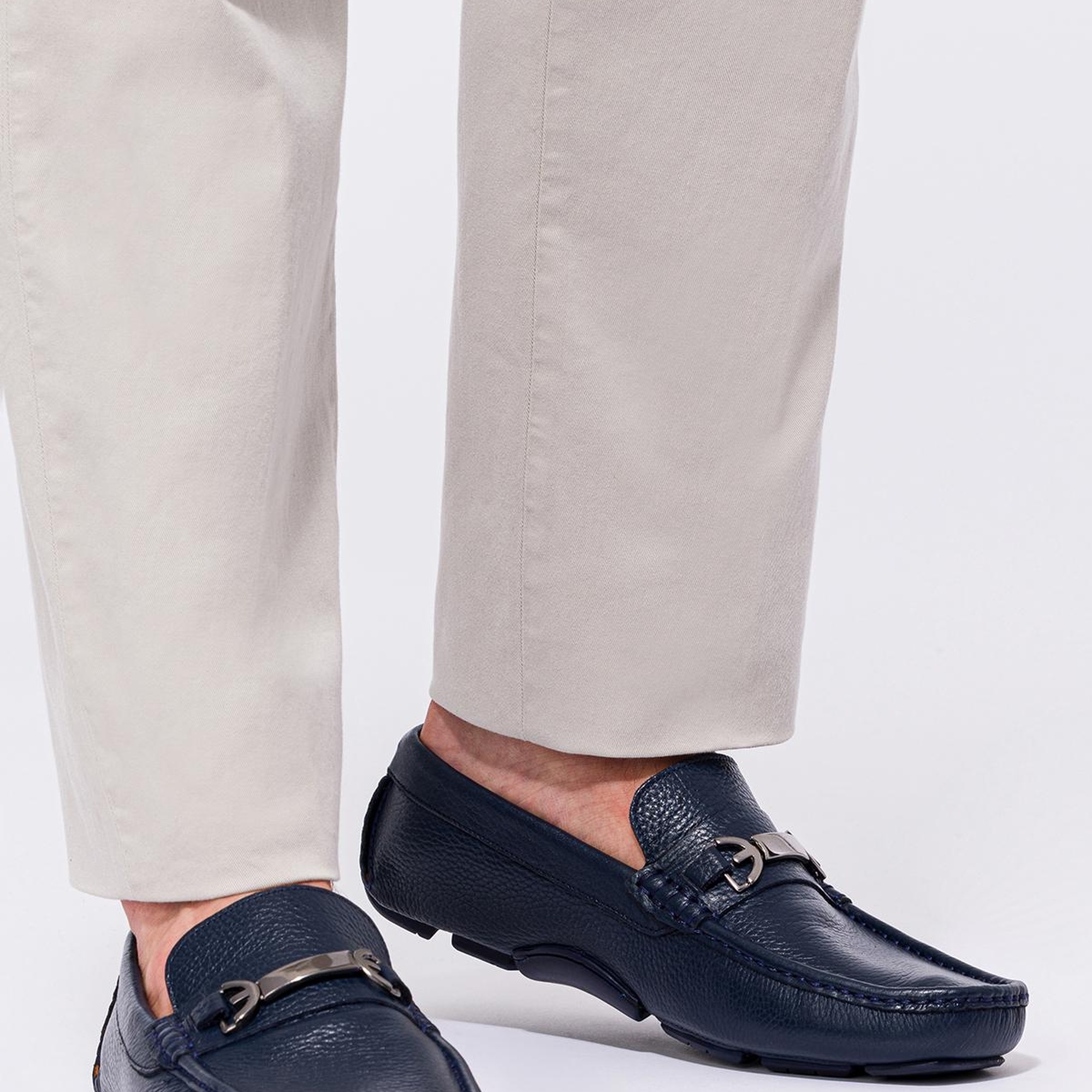 Erkek Lacivert Deri Tokalı Loafer