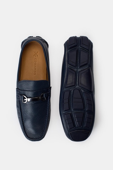  Erkek Lacivert Deri Tokalı Loafer
