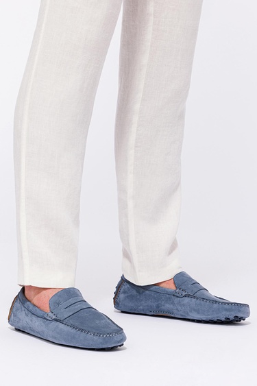  Erkek Açık Mavi Nubuk Loafer