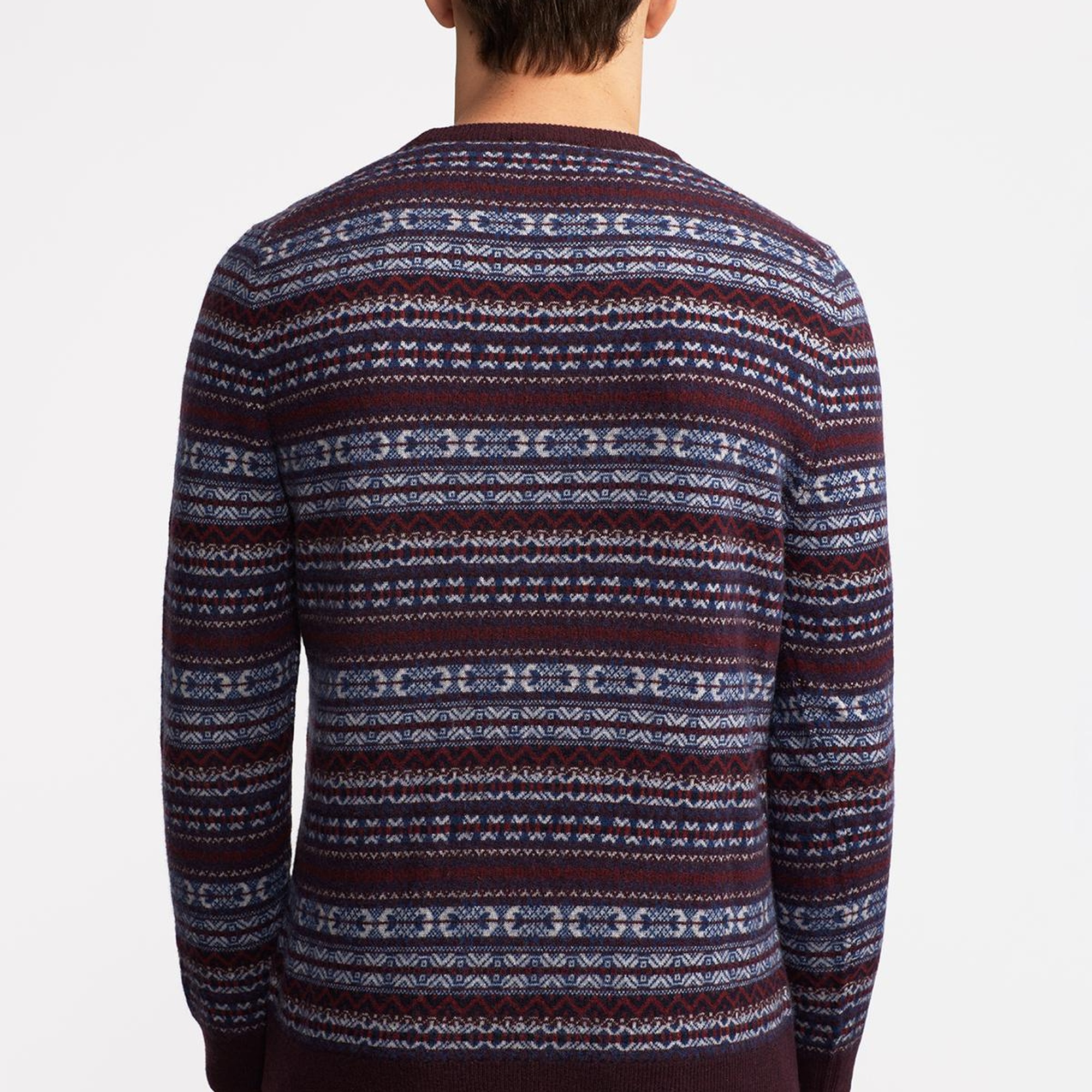 Erkek Bordo Bisiklet Yaka Desenli Lambswool Kazak