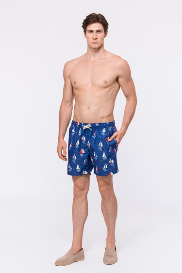  Erkek İndigo Baskılı Mayo Şort