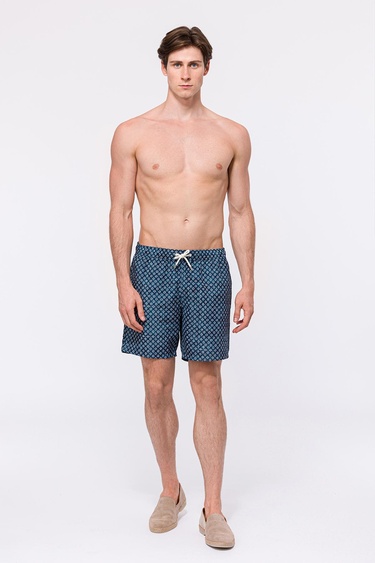  Erkek Lacivert Baskılı Mayo Şort
