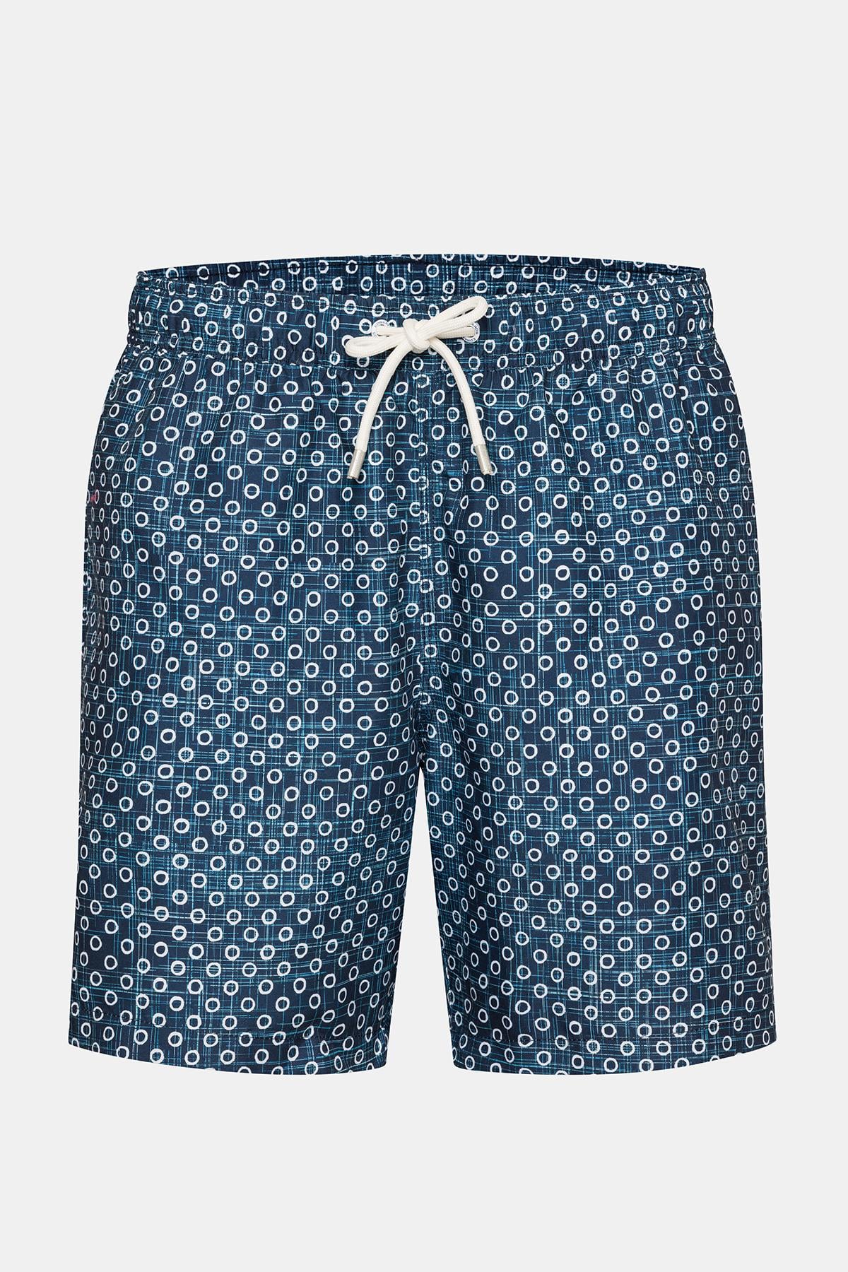  Erkek Lacivert Baskılı Mayo Şort