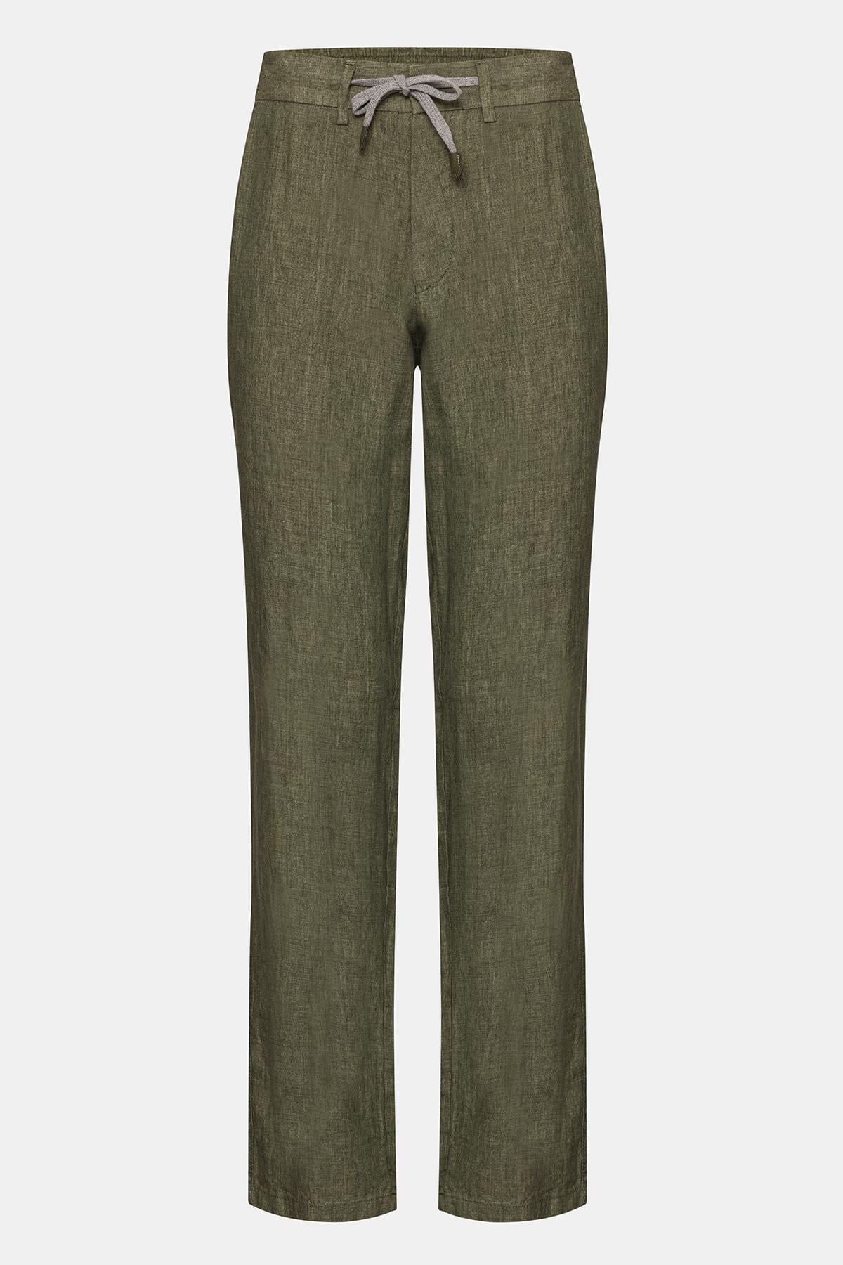  Erkek Haki Leomaster Bağcıklı Keten Pantolon