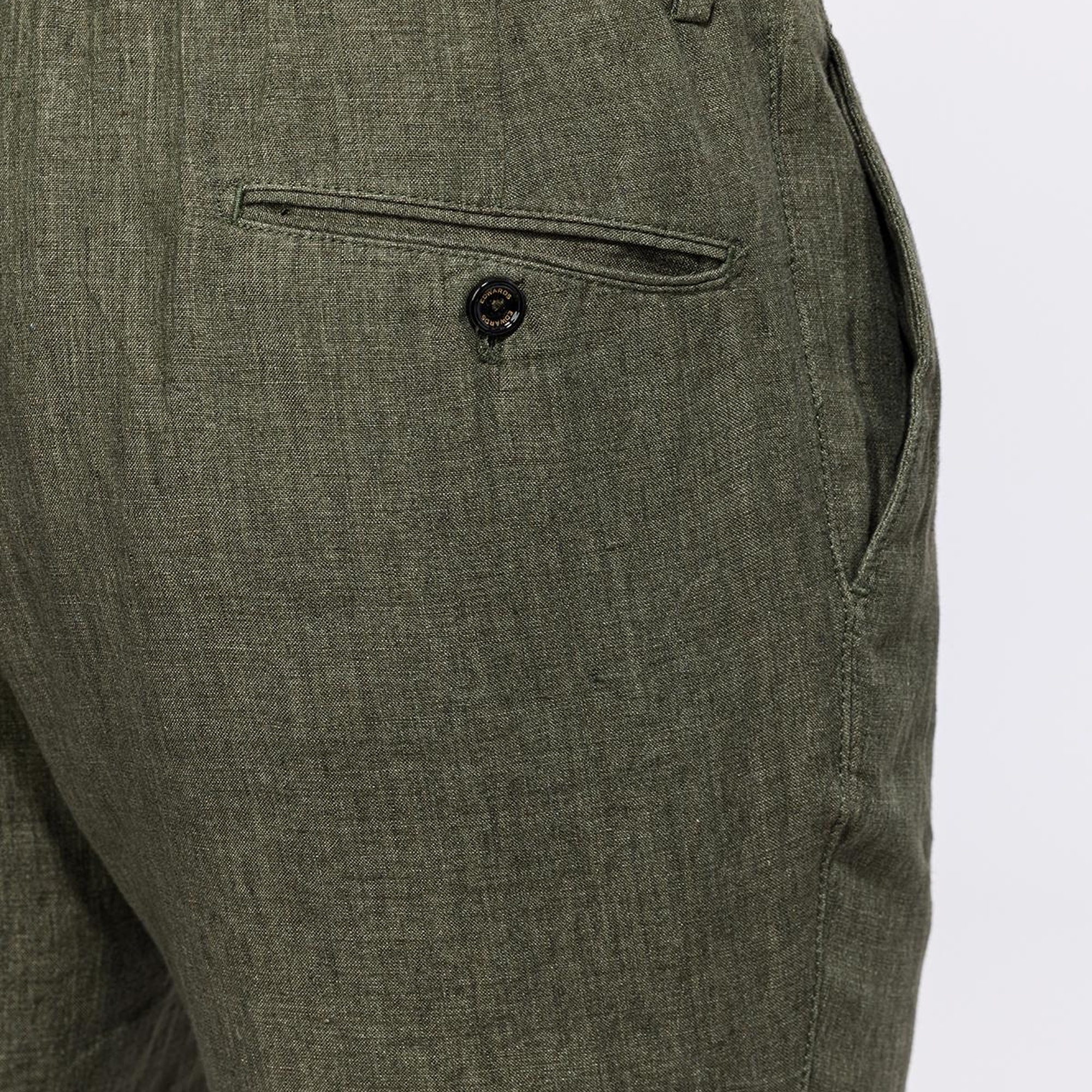 Erkek Haki Leomaster Bağcıklı Keten Pantolon