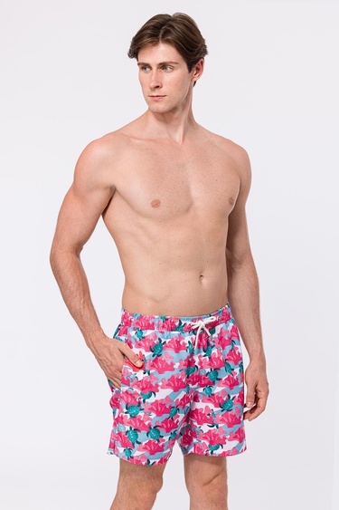  Erkek Koyu Pembe Baskılı Mayo Şort