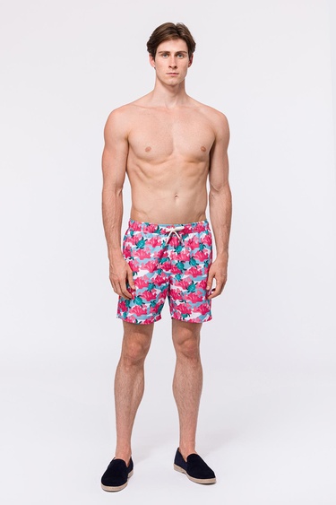  Erkek Koyu Pembe Baskılı Mayo Şort