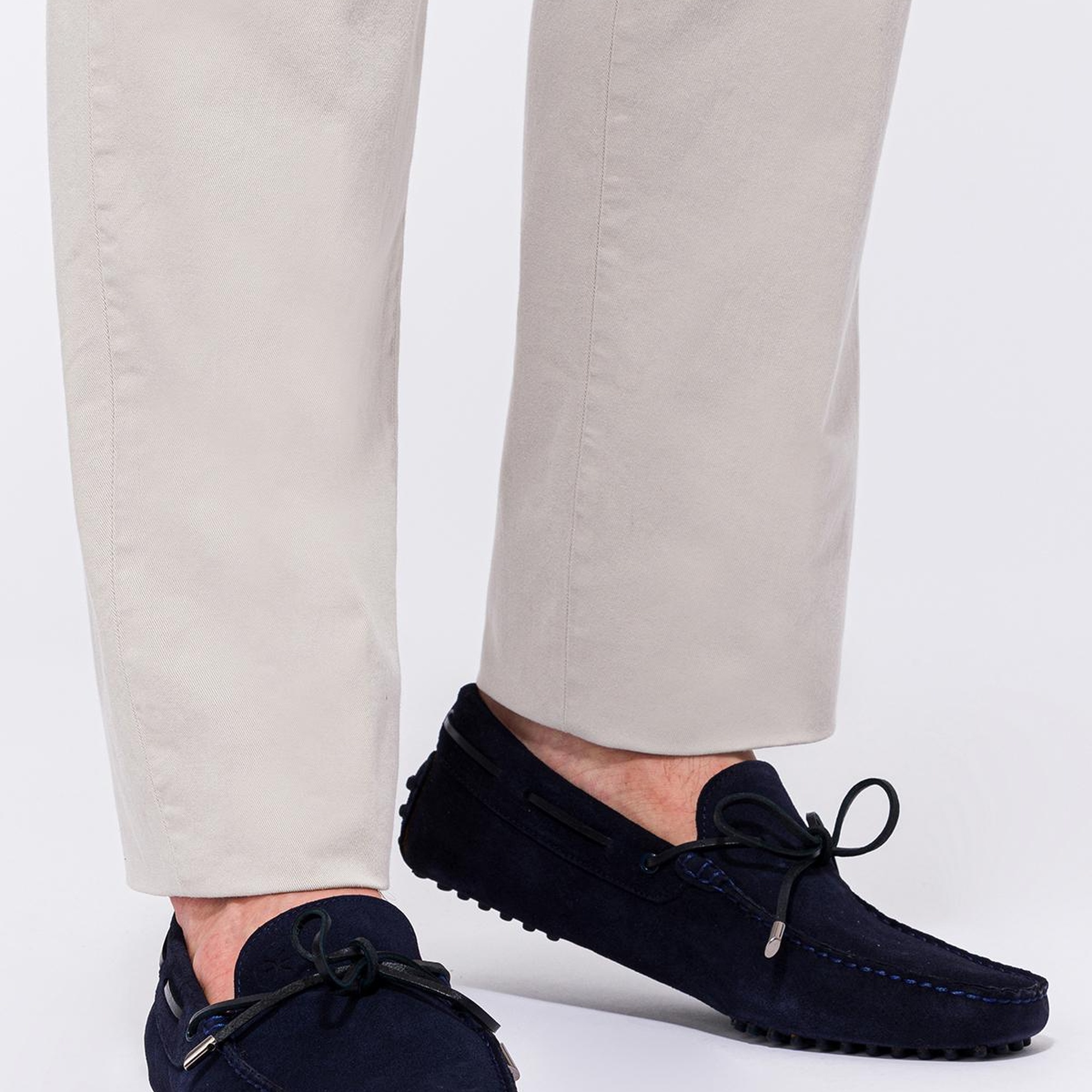 Erkek Lacivert Bağcık Detaylı Süet Loafer