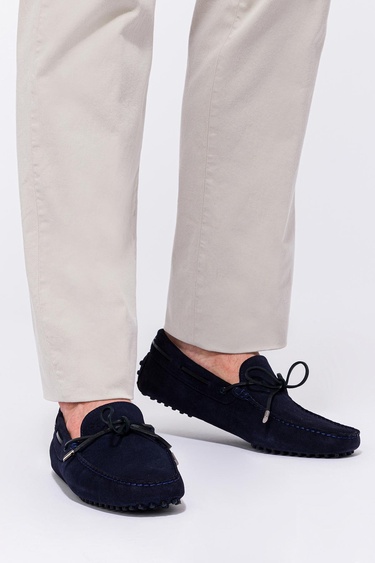  Erkek Lacivert Bağcık Detaylı Süet Loafer