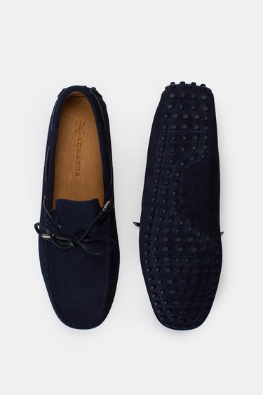  Erkek Lacivert Bağcık Detaylı Süet Loafer