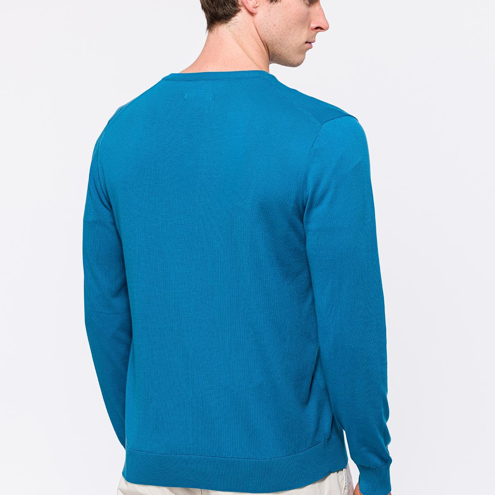 Erkek Petrol Organik Pamuklu V Yaka Kazak